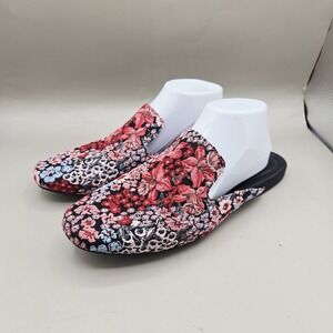 Born Ingah Red Floral Brocade Fabric Flat Mules Women's Size 10